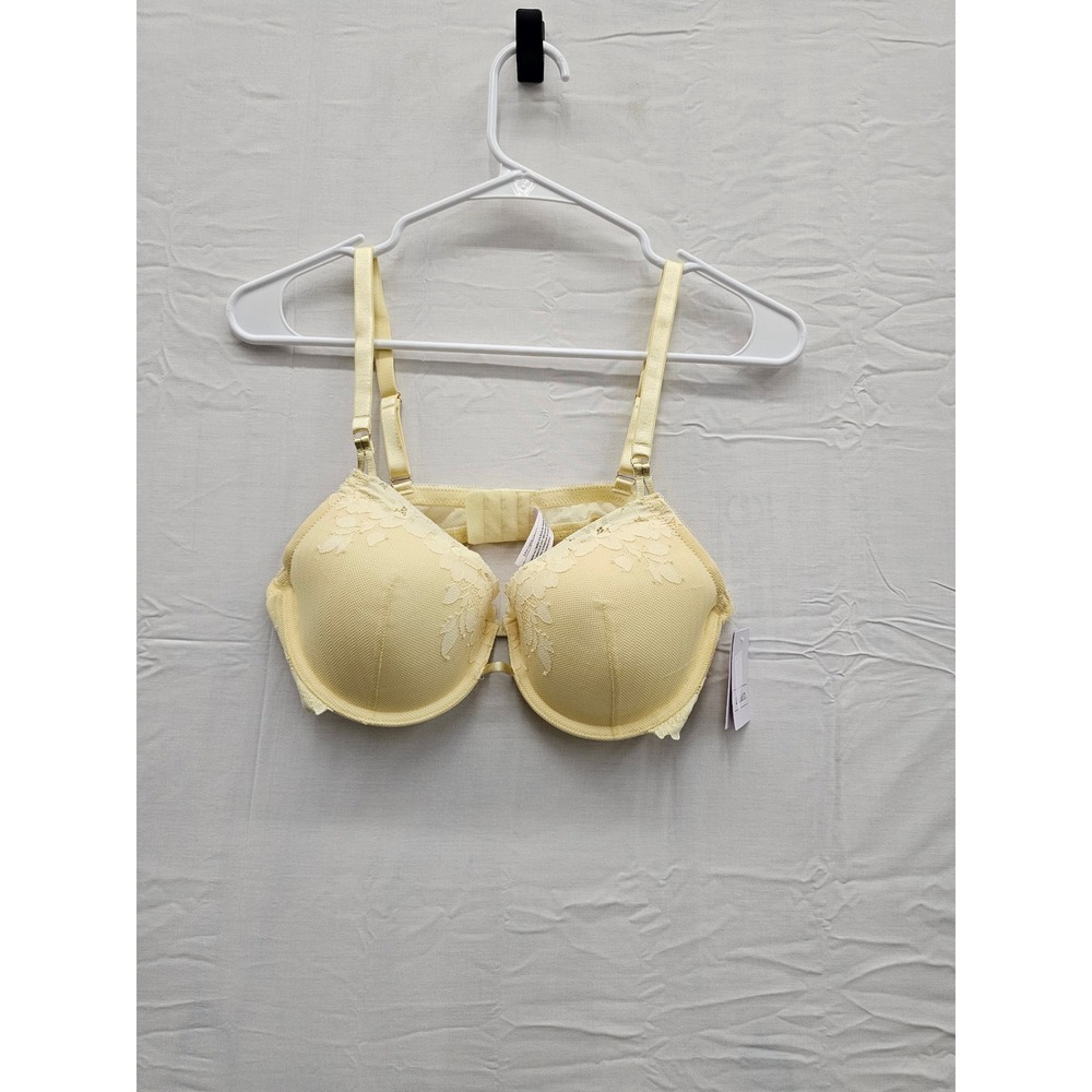 Auden Womens Lace Lightly Lined Demi Bra Yellow Nylon Blend Casual Size 38B